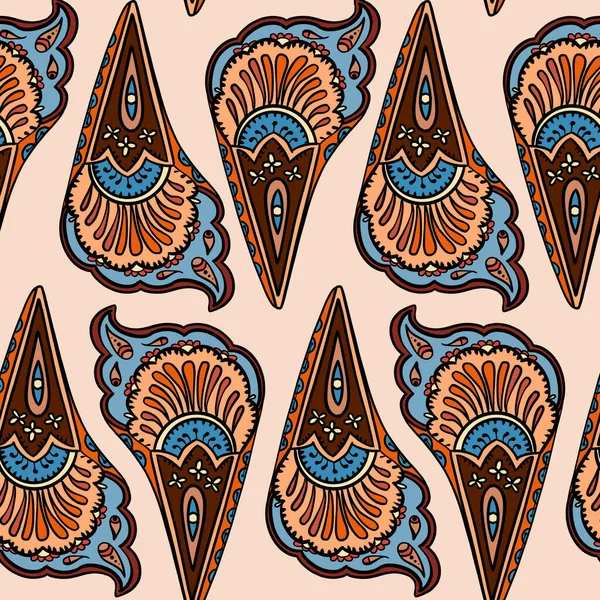 Illustration raster seamless paisley pattern with patterns on a beige background — Stockfoto