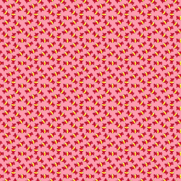 Seamless raster pattern of candy wrapped in red color with yellow stripe on pink background — Fotografia de Stock
