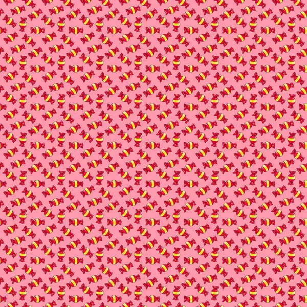 Seamless raster pattern of candy wrapped in red color with yellow stripe on pink background — Stock Fotó