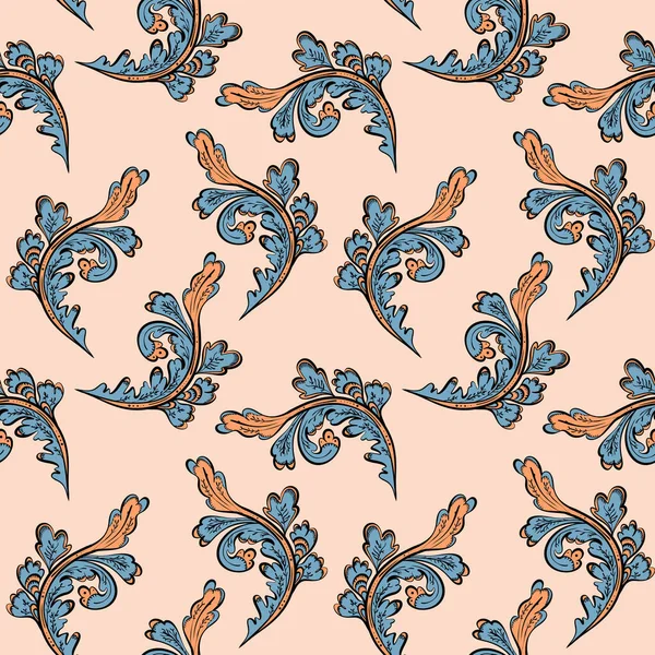 Illustration raster seamless paisley pattern with patterns on a beige background — Stockfoto