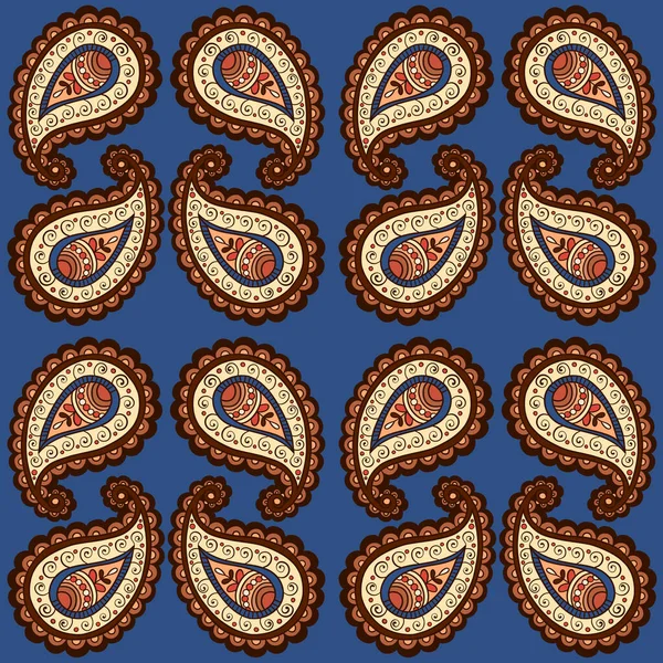 Illustration raster seamless paisley pattern with patterns on a blue background — Stockfoto