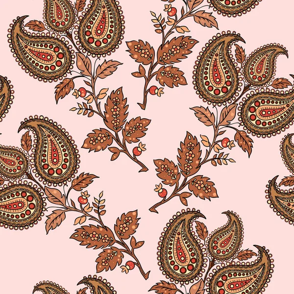 Illustration raster seamless paisley pattern with patterns on a pink background — Stockfoto