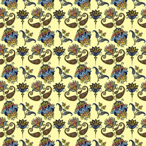 Patrón de paisley sin costuras de trama de ilustración con patrones sobre fondo amarillo — Foto de Stock