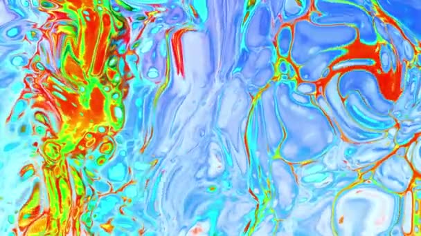 Psychedelic animation in abstract style on colorful background. Abstract fluid liquid surface blue red background — 비디오