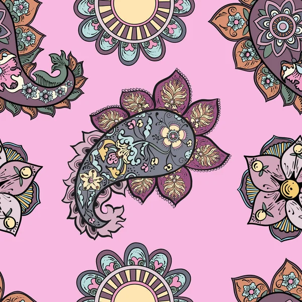 Illustration raster sömlös paisley mönster med mönster på rosa bakgrund — Stockfoto