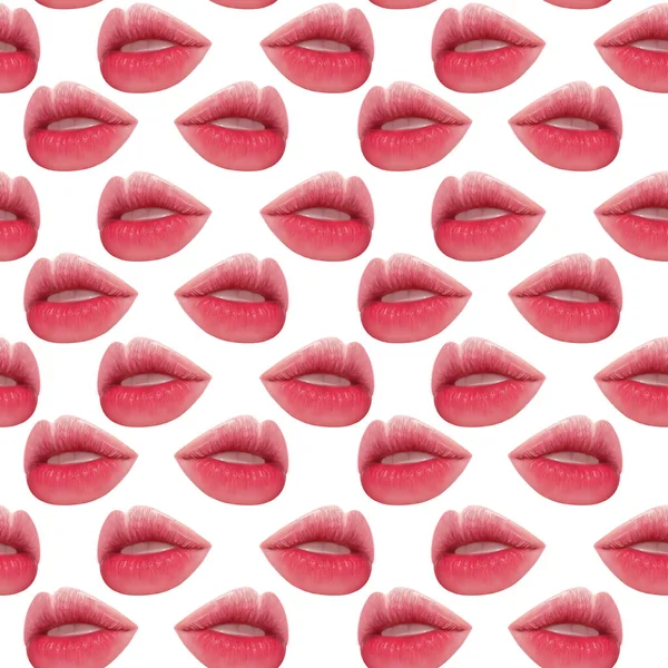 Illustration realism seamless pattern female lips of pink color on a white isolated background — Stock Photo, Image