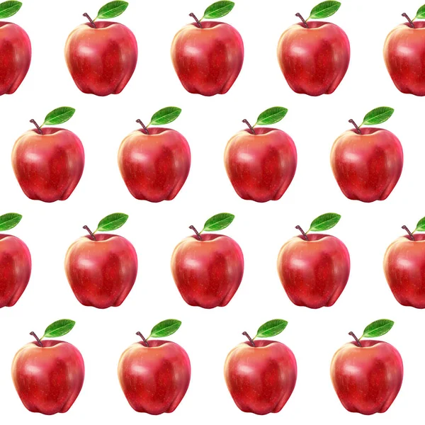 Ilustración realismo patrón sin costuras fruta manzana color rojo sobre un fondo blanco aislado —  Fotos de Stock