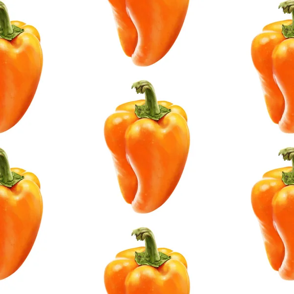 Εικονογράφηση ρεαλισμός απρόσκοπτη μοτίβο λαχανικών πάπρικα πορτοκαλί χρώμα σε ένα λευκό απομονωμένο φόντο. Γλυκοπιπεριές — Φωτογραφία Αρχείου