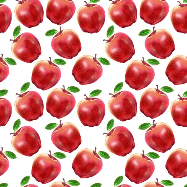 Εικονογράφηση ρεαλισμός απρόσκοπτη μοτίβο φρούτα μήλο κόκκινο χρώμα σε ένα λευκό απομονωμένο φόντο — Φωτογραφία Αρχείου