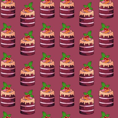 Resimlerde kırmızı kahverengi arkaplanda kahverengi renkli kek parçaları var.