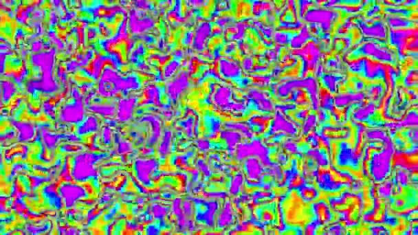 Animación psicodélica abstracta de diferentes colores brillantes de neón. Movimiento y desenfoque de la superficie en forma de ondas y curvas en forma de fondo — Vídeo de stock
