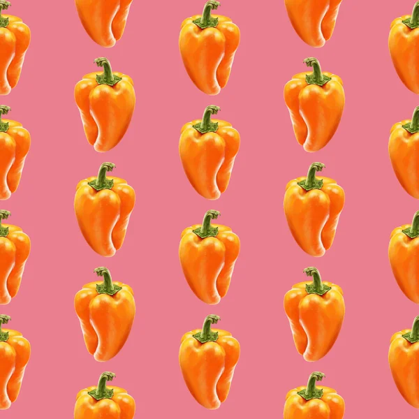 Εικονογράφηση ρεαλισμός απρόσκοπτη μοτίβο λαχανικών πάπρικα πορτοκαλί χρώμα σε ένα μπλε φόντο. Γλυκοπιπεριές — Φωτογραφία Αρχείου
