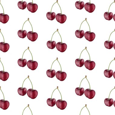 Beyaz izole bir arka planda, kusursuz şekilli kırmızı kirazlı resim gerçekçiliği