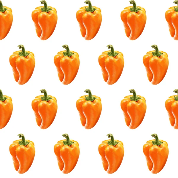 Illustration realism sömlös mönster vegetabiliska paprika orange färg på en vit isolerad bakgrund. Söt paprika — Stockfoto