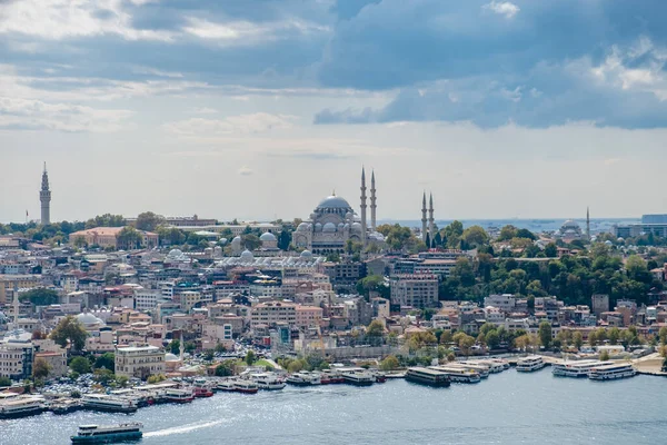 Top view from Galata Tower in Istanbul. Panorama of Istanbul on a cloudy day.