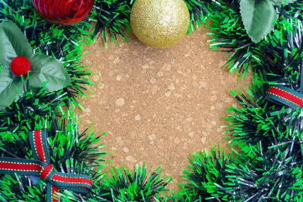 Christmas background with fir tree and decor. Top view with copy space — Stock Photo, Image