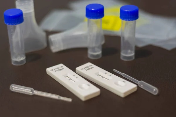 Test kit for disease COVID-19. Lab card kit tested NEGATIVE for coronavirus virus — 图库照片