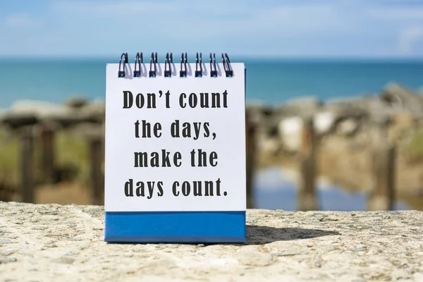Motivational Inspirational Quote Notepad Blurred Beach Background Count Days Make — Stockfoto