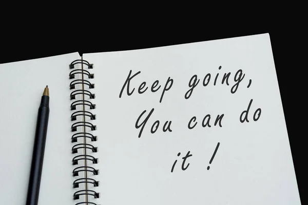 Top View White Notebook Motivational Quote Dark Background Keep Going — Stock Photo, Image