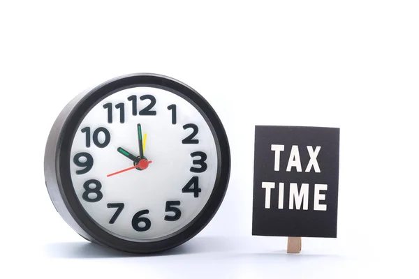 Czas Podatkowy Czarną Nutę Alarm Clork Białym Tle Żeby Zapłacić — Zdjęcie stockowe