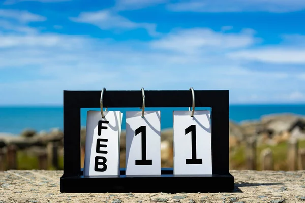 Feb Testo Della Data Del Calendario Telaio Legno Con Sfondo — Foto Stock