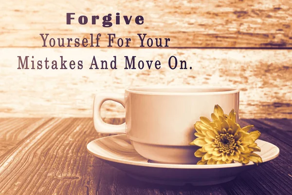 Motivational Quote Blurred Background Vintage Filter Forgive Yourself Mistakes Move — Fotografia de Stock
