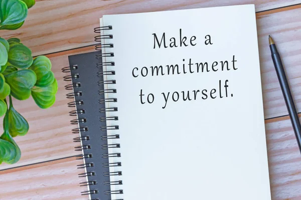 Motivational Inspirational Quote Note Book Wooden Desk Make Commitment Yourself — Stock Photo, Image