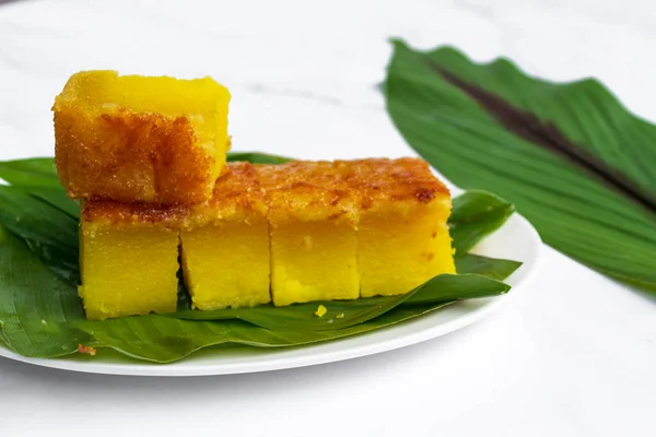 Malaisie Dessert Populaire Traditionnel Collation Sur Une Assiette Kuih Bingka — Photo