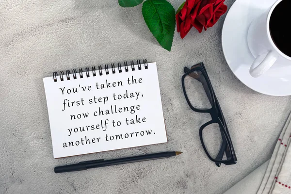 Motivational Quote Notebook White Marble Table You Taken First Step — Stock Fotó