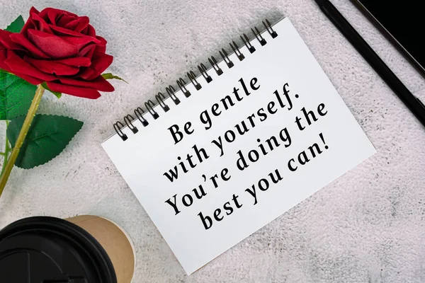 Motivational Quote Note Book White Marble Table Gentle Yourself You — Fotografia de Stock