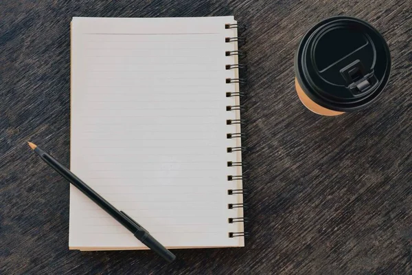 Directly View Home Desk Table Notepad Pen Disposable Coffee Copy —  Fotos de Stock