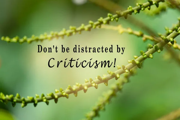 Motivational Quote Fresh Nature Blurred Green Leaf Background Distracted Criticism — Fotografia de Stock