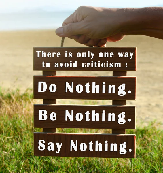 Hands Holding Wooden Frame Motivational Quote Way Avoid Criticism — 图库照片