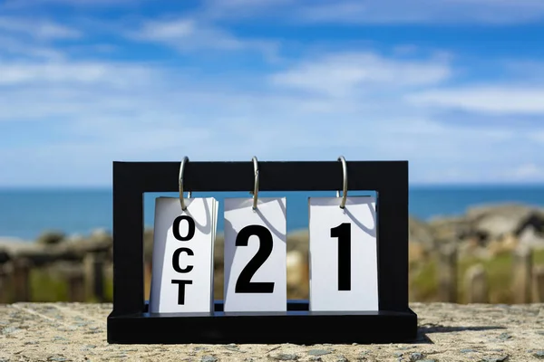 Oct Calendar Date Text Wooden Frame Blurred Background Ocean Calendar — Stockfoto