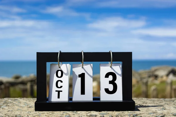 Oct Calendar Date Text Wooden Frame Blurred Background Ocean Calendar — Stockfoto