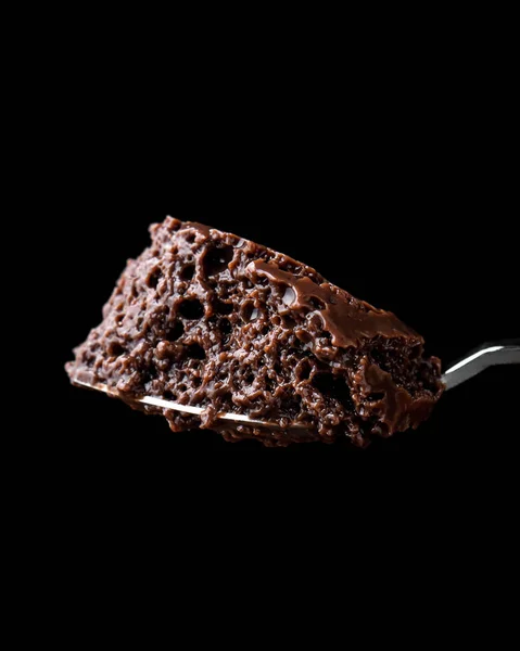 Cucharada Mousse Chocolate Con Fondo Oscuro — Foto de Stock