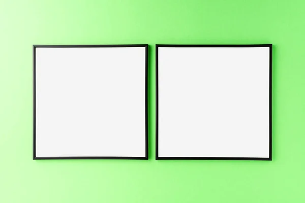Dva Rámečky Zeleném Pozadí Mockup Copyspace — Stock fotografie