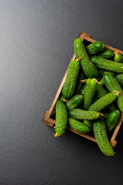 Box Cucumbers Black Background — Stock Photo, Image