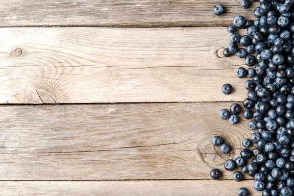 Fresh Blueberries Wooden Background Copyspace Top View — Stock Photo, Image
