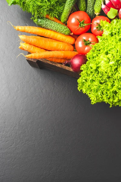 Overhead Shot Different Vegetables Wooden Table — Stock Photo, Image