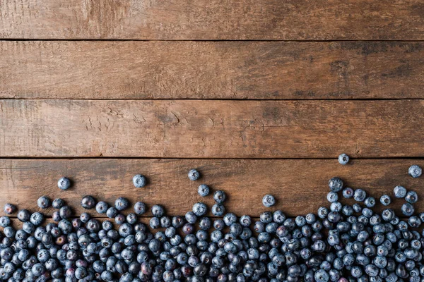 Tasty Bilberries Wooden Background Copyspace Top View — Stock Photo, Image