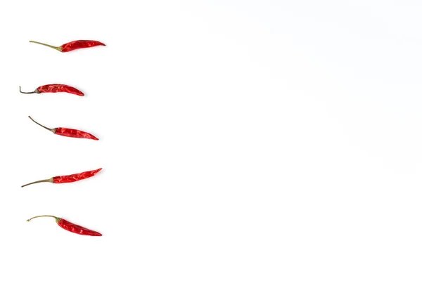 Rote Chilischoten Isoliert Auf Weißem Hintergrund Mit Copyspace Ansicht Von — Stockfoto
