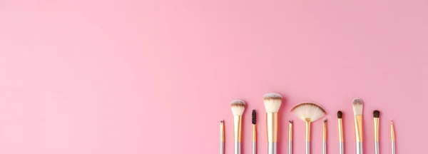 Makeup Brushes Copyspace Flat Lay — Stock Photo, Image