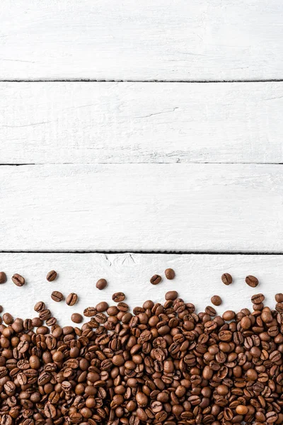 Foto Aérea Granos Café Tostados Sobre Fondo Rústico Madera Con — Foto de Stock