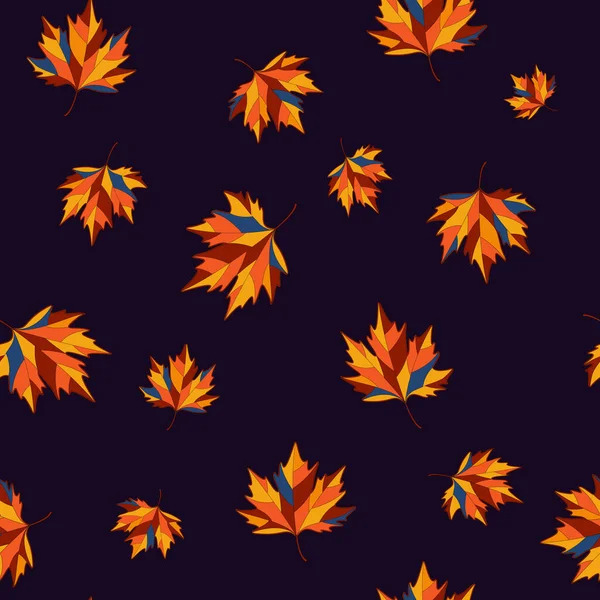 Autumn Maple Hinterlässt Ein Nahtloses Vektormuster Abstraktes Geometrisches Design Handgezeichnet — Stockvektor