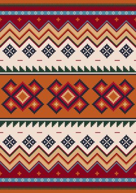 Etnik Meksika battaniyesi, halı pürüzsüz vektör deseni. Renkli halı süsü. Kabile mensubu, Aztek renkli bir geçmişi var. Cinco de Mayo tasarım konsepti. Güneybatı dekor tarzı.