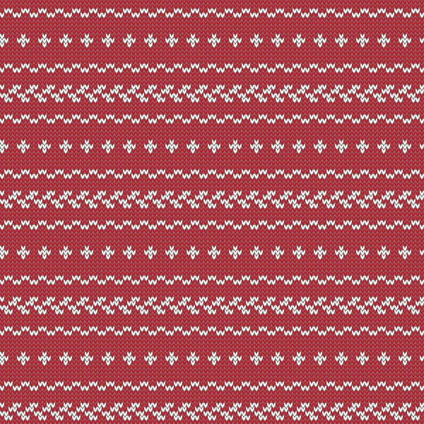 Rosso Sfondo Modello Natale Tessitura Vettoriale Maglia Modello Senza Cuciture — Vettoriale Stock