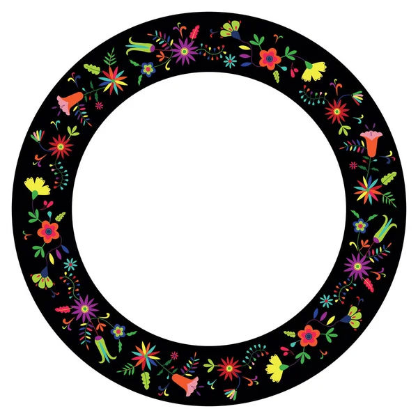Cadre Cercle Floral Style Broderie Mexicaine Otomi Tenango Cadre Décoratif — Image vectorielle