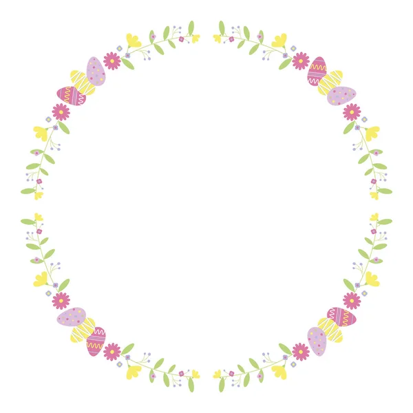 Ostereier Runden Rahmen Mit Floralem Dekor Floral Urlaub Vektor Illustration — Stockvektor