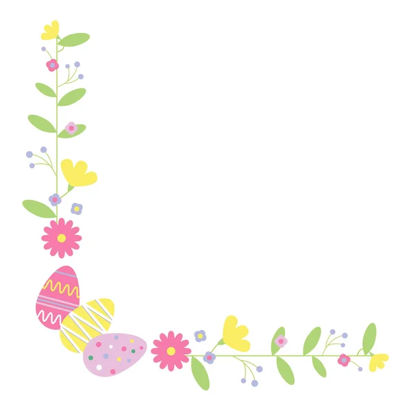 Ostereier Und Blumen Grenzen Ein Osterferien Eckrahmen — Stockvektor